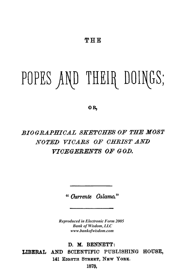 The Popes And Their Doings